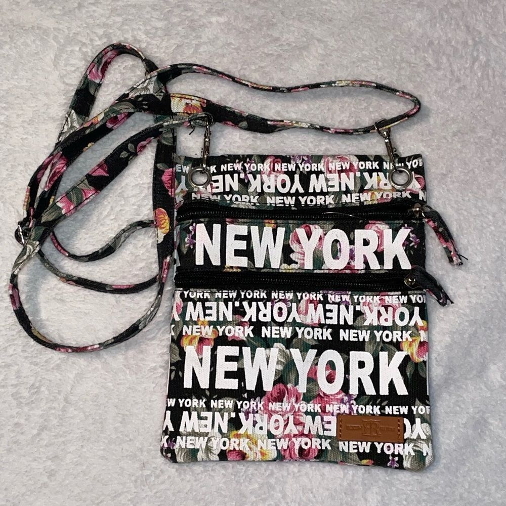 𝅺FLORAL "New York" Monogram Canvas Dual-Zipper Cross Body Bag - Picture 2 of 3